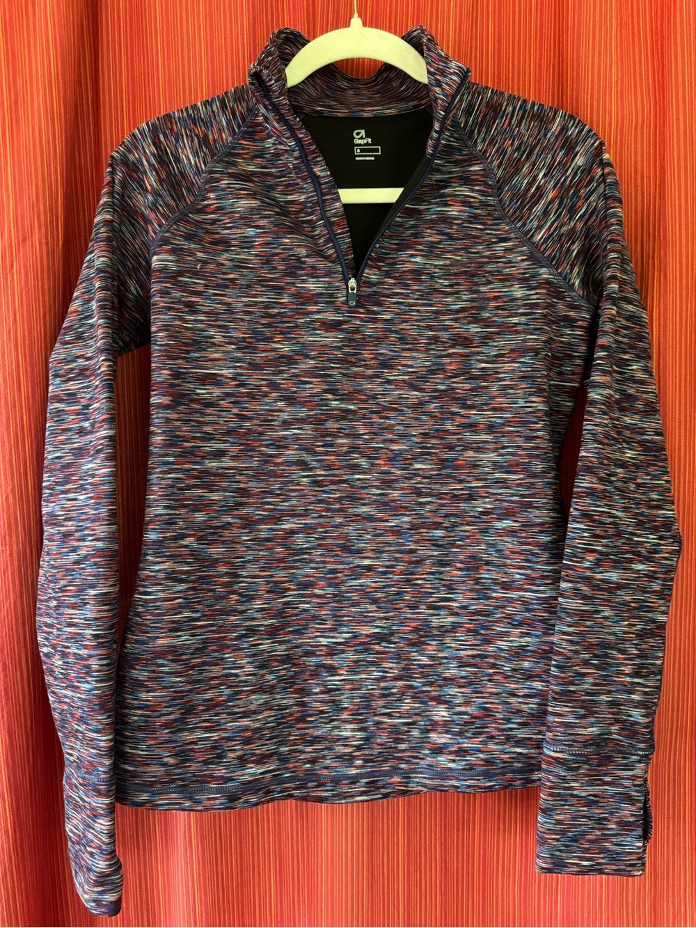GAP FIT Space-Dye Quarter-Zip Medium Weight Pullover Blue & Red Size Small